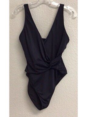 Andie Swim One Piece Swimsuit Bathing Suit Black Size Large Twist Front Slimming